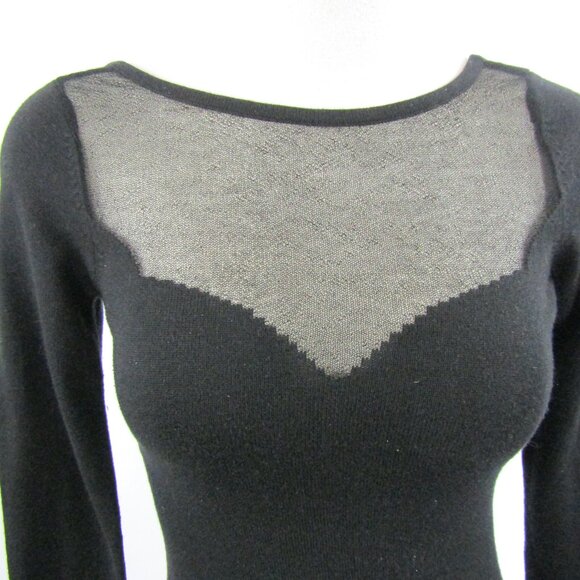 Guess Sheer Sequin Knit Blk Sweater Size Medium Long Sleeves Pullover metal logo - Picture 2 of 10